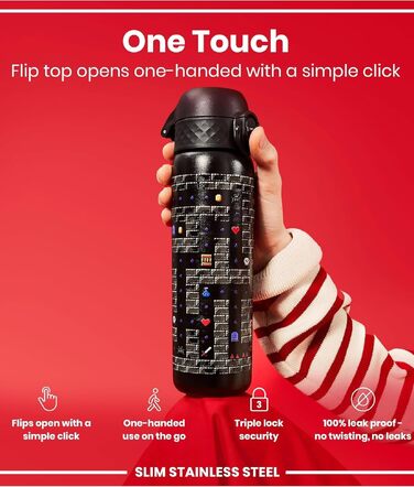 Сталева термобутилка Ion8 Evo чорна, герметична пляшка для води з клапаном One-Finger, кришкою-клапаном та ручкою, підходить для підстаканників, підходить для посудомийки