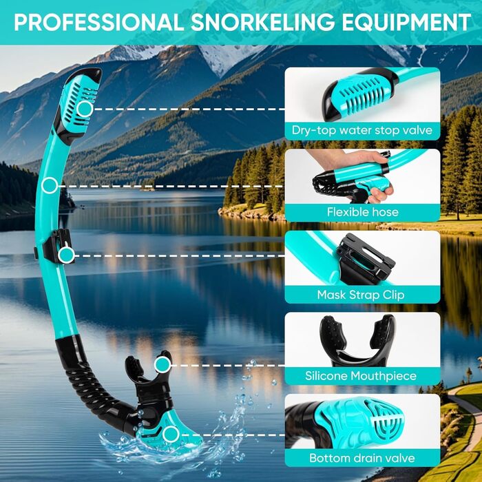 Набір для снорклінгу дорослих, сухий, з маскою та трубочкою, антизапітніння, 180° панорама, для жінок та чоловіків, плавання, відпочинок на пляжі