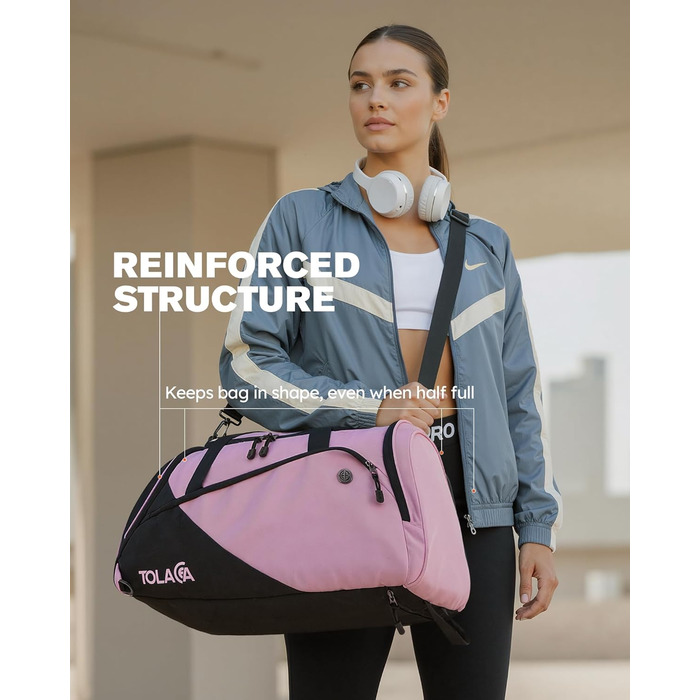 Спортивна сумка Tolaccea для чоловіків та жінок з відділенням для взуття та мокрих речей, рюкзак-дуffel для тренувань, фітнесу, басейну, подорожей (47л, чорно-рожевий)