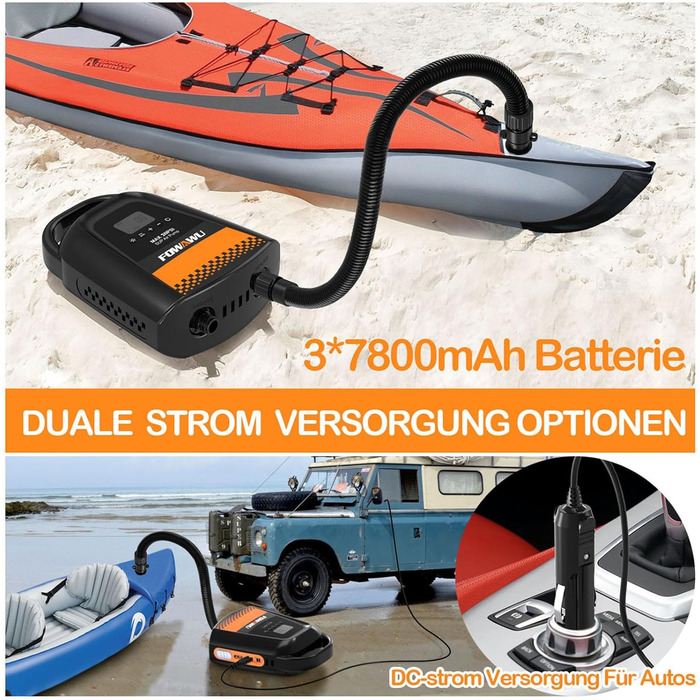 Насос FOWAWU 20PSI для SUP, човнів та каяків: електричний, 12V DC, 2-ступеневий, з автовимкненням