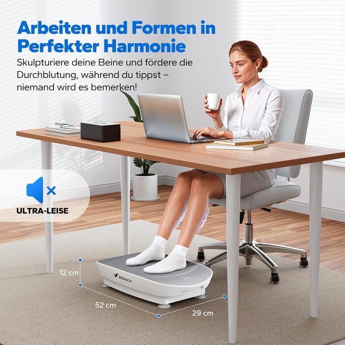 Вібраційна платформа MERACH для формування тіла та розслаблення. Тиха, компактна, з LED-дисплеєм, пультом дистанційного керування та зручним силіконовим покриттям. Сірий колір