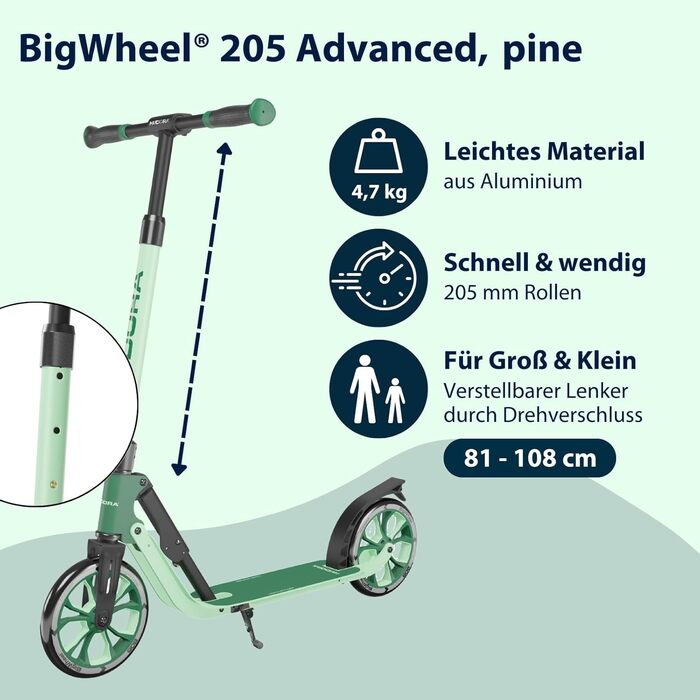Самокат HUDORA BigWheel 205 Advanced алюмінієвий, складаний, регульований, до 100 кг, для дітей, підлітків і дорослих