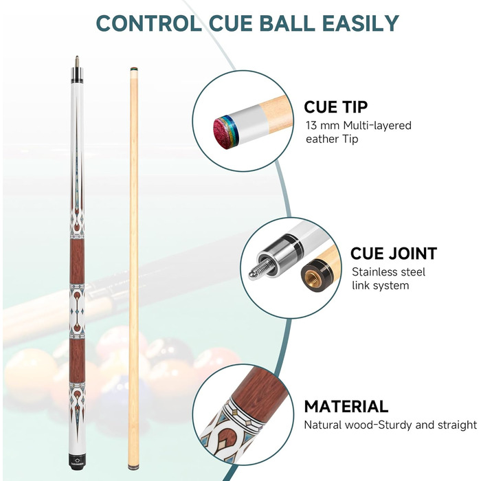 Більярдний кий HomeSeason Billardqueue-Stick, 144,8 см, професійний, з низькою відволікаючою лінією (HS06-ABCD)
