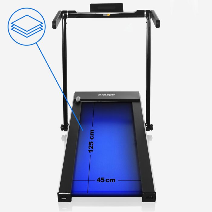 Бігова доріжка MAXXUS M8 електрична 2 к.с. 12 км/год, 125x45 см, Bluetooth, LCD, додаток, складна, тримач для планшета, фітнес для дому та офісу, червона/срібляста/бронзова