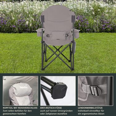 Крісло для кемпінгу Skandika Relax Comfort: зручне, складне, з підстаканником та ізольованим відділенням, до 160 кг, сіре