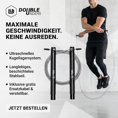 Скакалка Springseil Speed Rope: регульований, для CrossFit, боксу, фітнесу. Металеві ручки, срібно-чорний колір