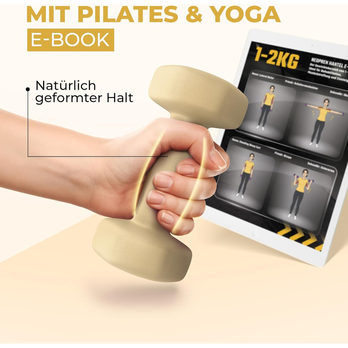 Набір гантелей HQ Germany® 2x2 кг, пастельні кольори, для фітнесу та Pilates, Home Gym, гантелі для жінок