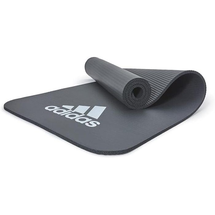 Килимок для фітнесу Adidas для дому - тренувальний килимок з антиковзаючим покриттям для гімнастики, вправ на підлозі та фітнес-залу - доступний у двох розмірах з товщиною 7 мм та 10 мм, сірий, 10 мм