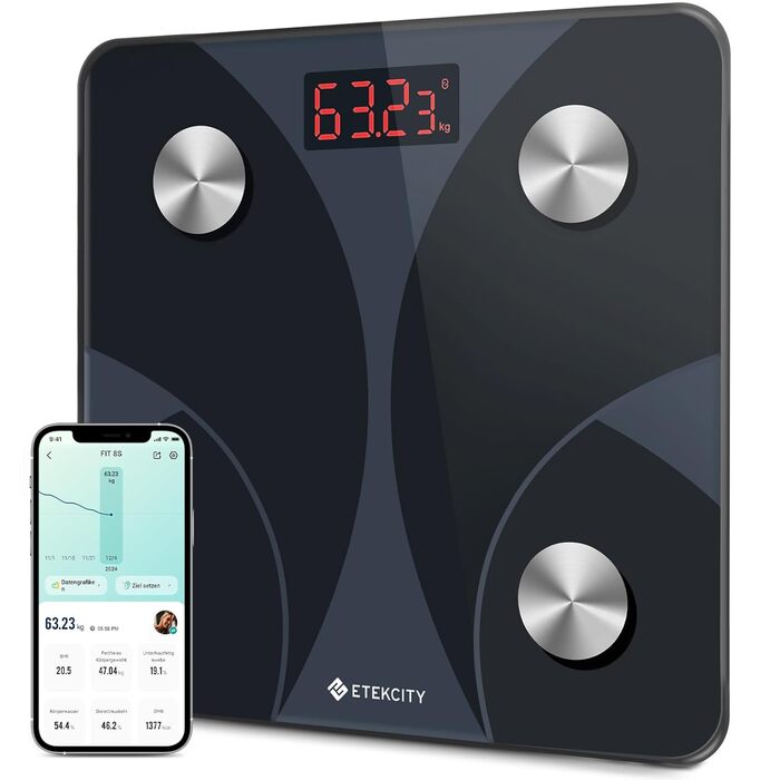 Електрична вага Etekcity для вимірювання складу тіла (180 кг, 13 показників, Bluetooth, APP)