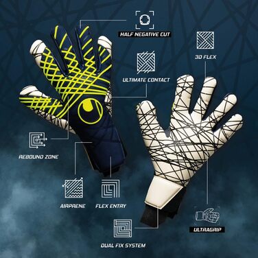 Воротарські рукавички Uhlsport Prediction Ultragrip HN для дітей і дорослих, розмір 7, сині/білі/флуо-жовті