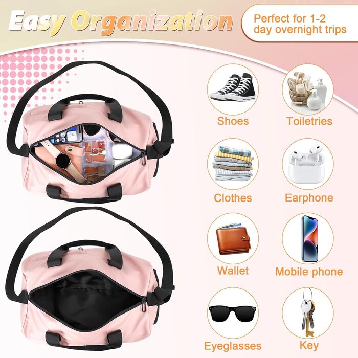 Спортивна сумка Romon для подорожей та тренувань з відділенням для взуття та мокрих речей (39 x 23 x 22 см, Рожева)