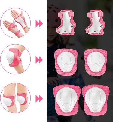 Дитячий шолом KAMUGO для ролерів та велосипеда, 2-8 років, з комплектом захисту (коліна, лікті, зап'ястя), рожевий