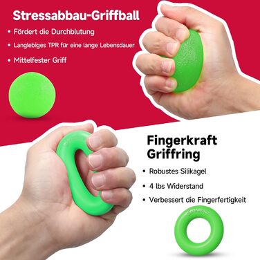 FitBeast Набір для тренування рук (5 шт.): підручники для підручників, розтискачі пальців, м'яч для хватання та м'яч для зняття стресу для спортсменів (світло-зелений)