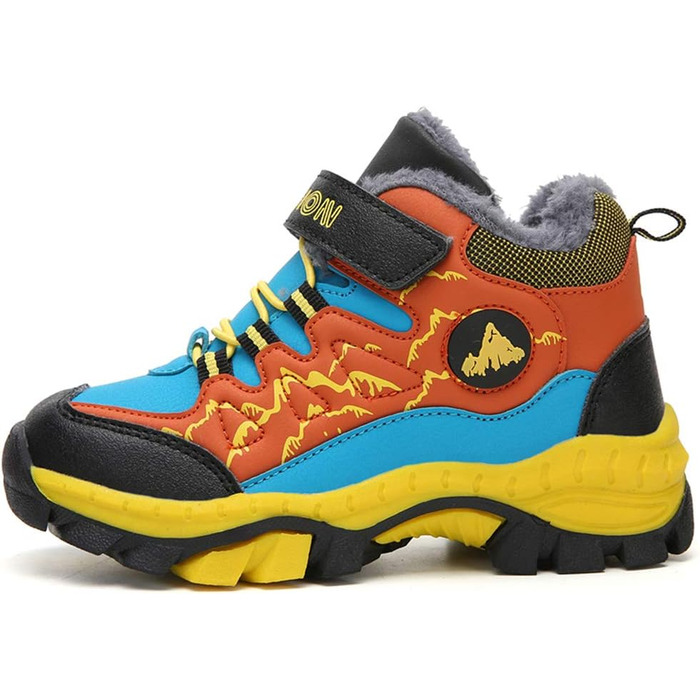 Зимові дитячі черевики для хлопчика: трекінгові, для хайкінгу, туристичні, водонепроникні, антиковзаючі, розмір 30-40 EU, зелені та помаранчеві