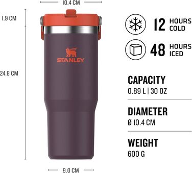 Термочашка Stanley The IceFlow з трубочкою, 0,89 л – термос для напоїв із кришкою, нержавіюча сталь
