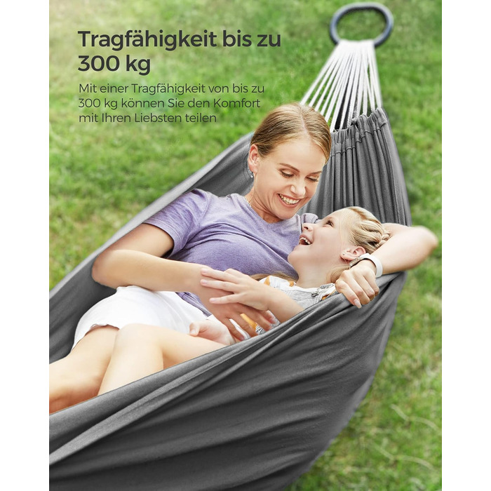 Гаммак SONGMICS 210x150см, подвійний, 300кг, сірий - для тераси, балкону, саду, кемпінгу