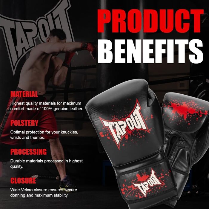 Боксерські рукавички Tapout Rialto зі шкіри, чорні/екрю/червоні, 14 oz (1 пара)