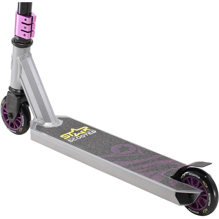 Трюковий самокат STAR SCOOTER для дітей від 7 років та дорослих, до 100 кг, 100 мм, алюмінієвий, сірий і фіолетовий, для початківців