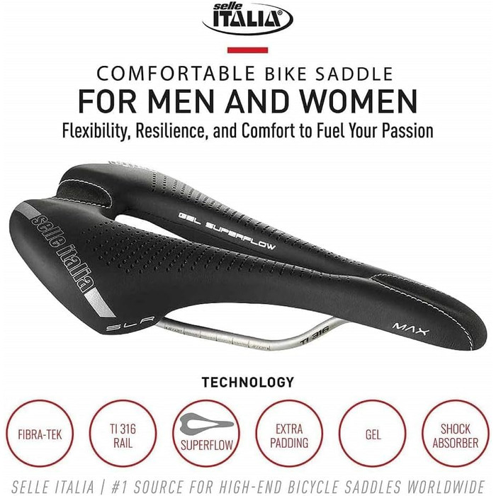 Велосипедне сідло Selle Italia Max SLR Boost Gravel X-Cross Gel SuperFlow Hi-Viz, зручне гелеве сідло для МТБ та шосейних велосипедів, чорне, розмір L, унісекс