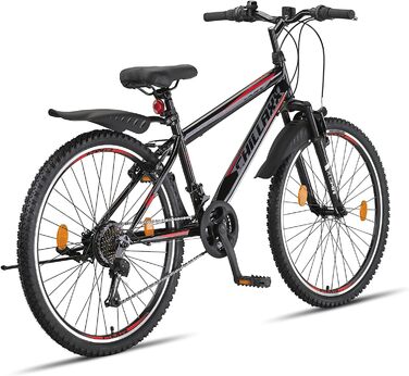 Гірський велосипед Chillaxx Bike Escape 24/26 дюймів для дівчат, хлопців, жінок і чоловіків, 21 швидкість, чорний-червоний, V-гальма, преміум-якість