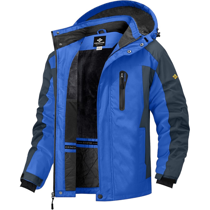 Куртка для сноуборду GEMYSE чоловіча, вітронепроникна, водонепроникна, з флісовою підкладкою, зимова, з капюшоном, для активного відпочинку (L, блакитний, сірий)