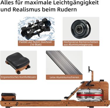 JASPORT R1: Гребний тренажер для дому з масивного дерева (Еш) з комп'ютером та кріпленням для планшета | JASPORT