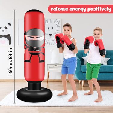 Боксерська груша дитяча надувна Ninja 160 см з помпою для боксу, MMA, карате, тхеквондо – чорний