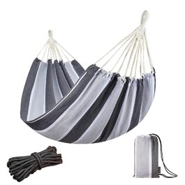 Гамак JoyView бразильський одинарний з мотузками та сумкою, 200x100 см, до 136 кг, смугастий сірий - для тераси, дому
