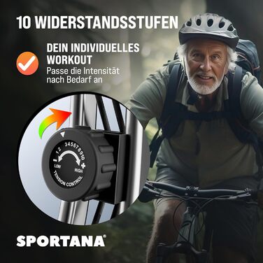 Складаний велотренажер Sportana Eagle 4в1 з LCD-дисплеєм, 10 рівнів навантаження, 7 положень сидіння, фітнес-стрічками та додатком для тренувань