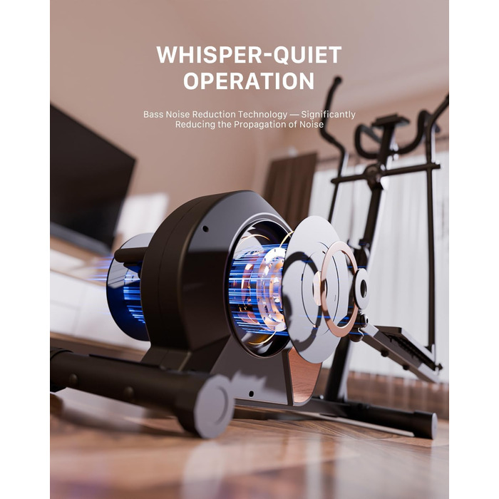 Еліптичний тренажер Aeriflo S100 для дому з Bluetooth, LCD-дисплеєм та транспортувальними роликами. 16 рівнів опору, ультратихий, чорний.