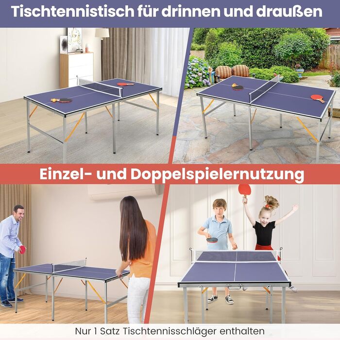 Стіл для пінг-понгу COSTWAY Mini, складний, з сіткою та ракетками, 2 ракетки та 3 м'ячі, для гри в приміщенні та на вулиці, 180 x 90 x 76 см