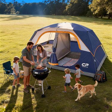 Намет сімейний CAMPROS Campingzelt 6 для 8 осіб, водонепроникний, 366x274x193 см, швидкий монтаж, 4 сезони, блакитний