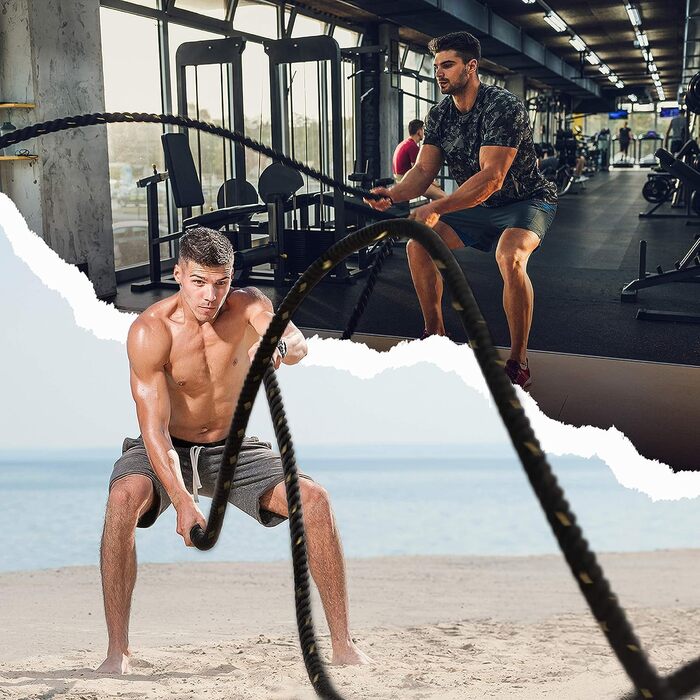 Битва-канат Yes4All - тренувальне канат для фітнесу, 9м/12м/15м, діаметр 38мм/50мм, з металевими анкерами та ременями