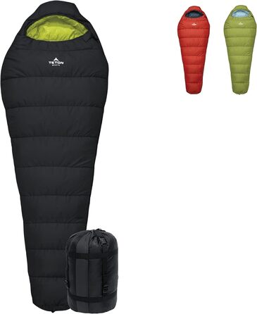 Сплячий мішок Teton Sports LEEF Ultralight Mummy - ультралегкий, для походів, кемпінгу, 3-4 сезон, з мішком для зберігання, чорний/оливковий