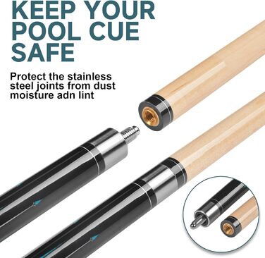 Більярдний кий HomeSeason Billardqueue-Stick, 144,8 см, професійний, з низькою відволікаючою лінією, HS06-C