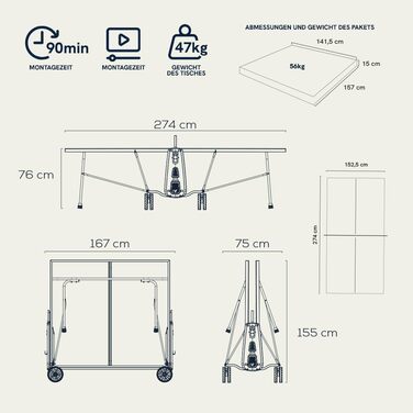 Стіл для тенісу Cornilleau 100X: складаний, вуличний, блакитний/сірий, стійкий до погодних умов, 4 мм меламінова смола