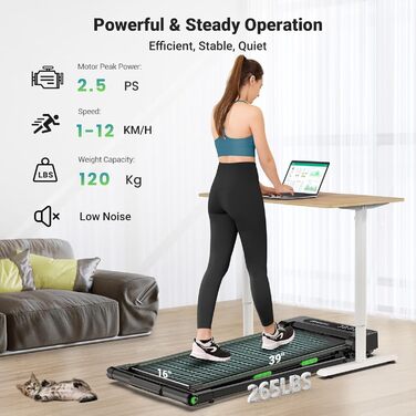 Бігова доріжка THERUN для дому, складний, з нахилом, 3 в 1 Walking Pad з 3 рівнями нахилу, 2.5PS, стіл-біговий тренажер з подвійною поверхнею для захисту колін, темно-зелений