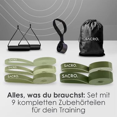 SACRO: Набір з 5 еластичних стрічок для фітнесу – тренажерний інвентар для занять йогою, пілатесом, кросфітом та калістенікою