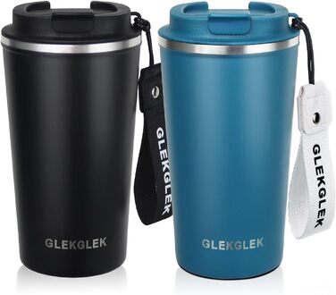 Термокружка для кави GLEKGLEK Coffee to go 510 мл, ізольована дорожня чашка з кришкою, набір 2 шт., термобокал для авто