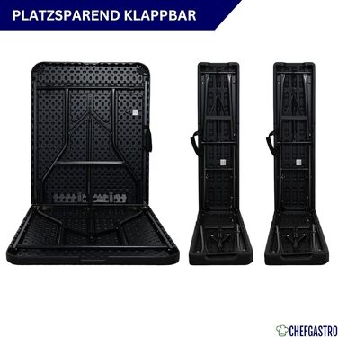 Складний буфетний стіл CHEFGASTRO 180x74 см для 8 осіб, чорний. Садовий стіл, стіл для пікніка, тераси, балкону. Зручний, вологостійкий, з ручкою для транспортування, під дерево.