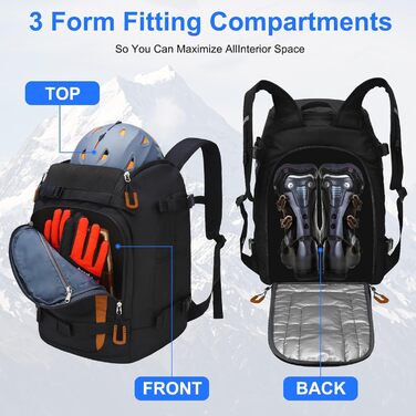 Чохол для лижних черевиків, 50 л, рюкзак-дорожник для лиж, 1680D Nylon, водонепроникний, для лиж, шолома, маски, рукавичок, одягу та лижного спорядження, аксесуари для чоловіків, жінок та підлітків