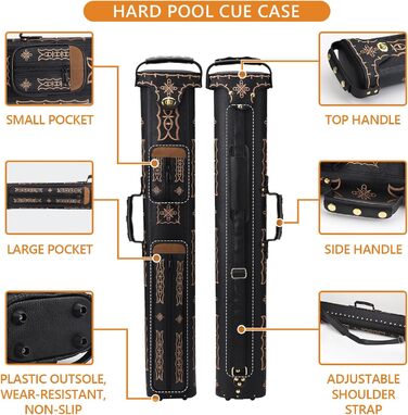 Чохол для більярдних київ 2x4, жорсткий, з підставкою, чорний. Місце для 2 наконечників та 4 ручок