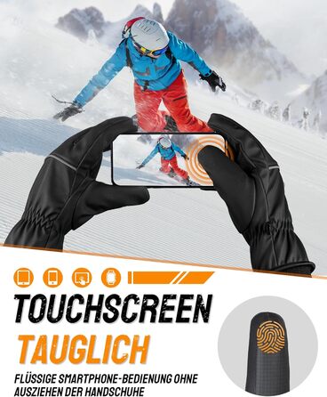 Водонепроникні зимові рукавички GXCROR для чоловіків та жінок, з підтримкою сенсорного екрану, утеплені Thinsulate, для катання на лижах, велосипеді, прибирання снігу та робіт на відкритому повітрі, до -20°C, термоізоляція (S)
