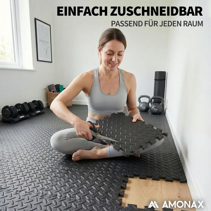 Набір пазл-килимків для фітнесу та спорту Amonax, захисний мат з пінопласту 30x30 см, сірий (18 шт, 1.67 м²), для дому, гаража та басейну