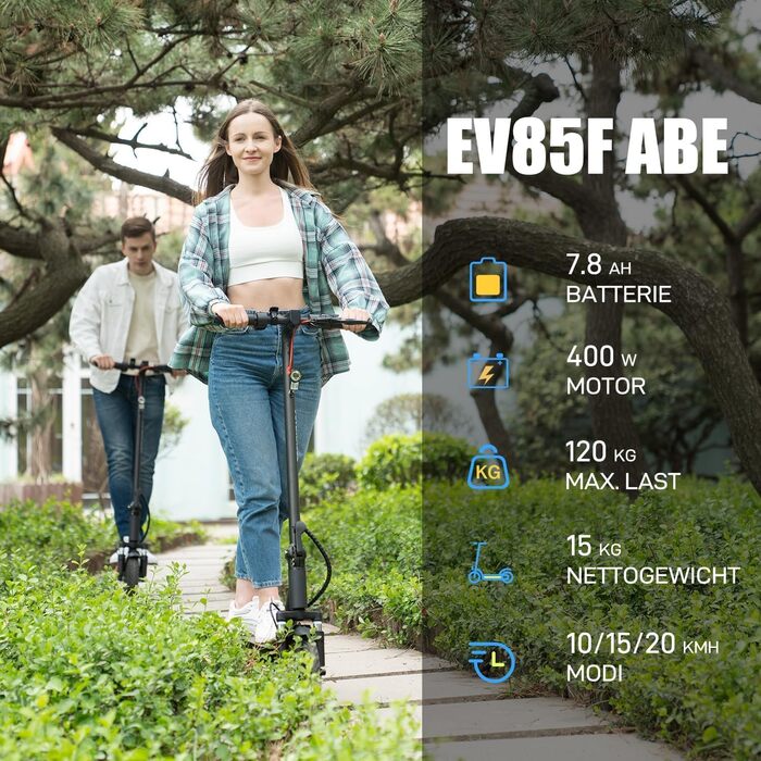 Електросамокат EVERCROSS EV85F з дорожнім дозволом, складаний, для дорослих, 400W мотор, 7,8Ah акумулятор, 15 кг, навантаження до 120 кг, подвійне гальмо, два амортизатори, з APP