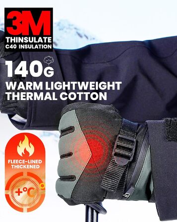 Зимові гірськолижні рукавички OutdoorMaster з ізоляцією 3M Thinsulate, терморукавички для чоловіків та жінок, чорно-сірі, розмір S