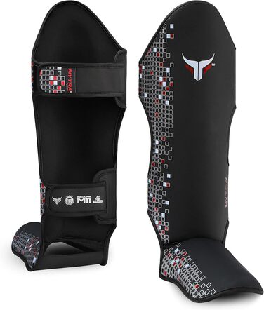 Mytra Fusion M-11 Захист гомілки та стопи преміум для муай-тай, кікбоксингу, MMA, легкий та міцний шкіряний щиток для єдиноборств, чорний, розмір L