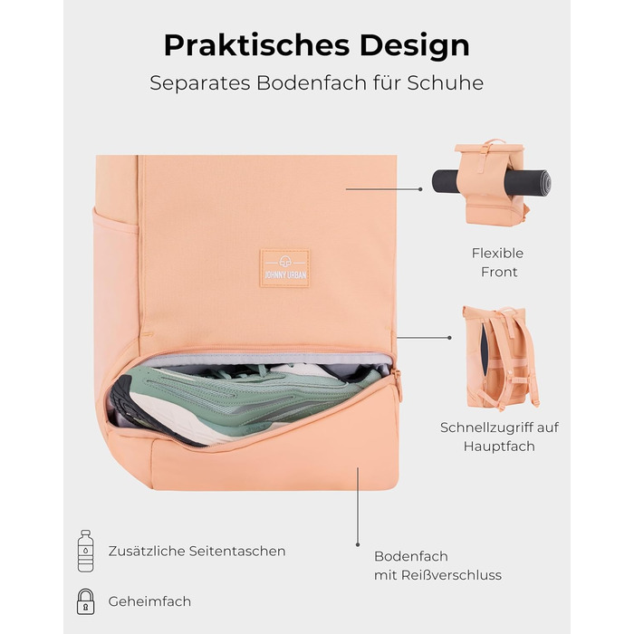 Рюкзак Johnny Urban Allen Medium помаранчевий, водостійкий, для ноутбука 15L, ролтоп, універсальний для жінок і чоловіків, для міста, університету, велосипеда, бізнесу, екологічний