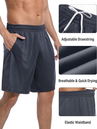 Шорти баскетбольні чоловічі OYGSieg, спортивні шорти з кишенями, швидковисихаючі, для тренувань, бігу, повсякденного носіння, комплект 6 шт. (XXL)