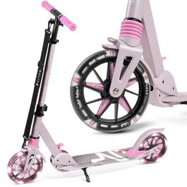 Електросамокат Movino City Light для дітей та підлітків, LED, 180мм колеса, амортизатор, регульований кермо, колір сіро-рожевий